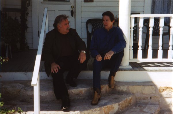 Paul Partain and Ed Neal on the steps of the Kingsland Old Town Grill.